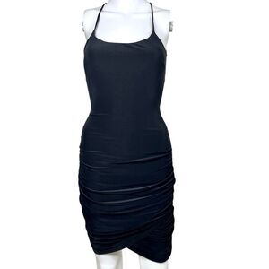 Black Ruched Bodycon Criss Cross Open Back Dress